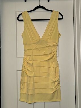 le chateau Yellow V-Neck Ruched Dress